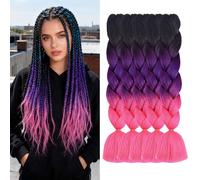 ShowJarlly 5 Packs Ombre Jumbo Braids Hair, Black/Rosy Hair African Braid Extensions, 24inch Box Braid Hair Extensions Synthetic Colorful Hair Extensions for Braiding