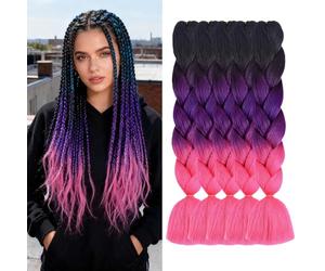 ShowJarlly 5 Packs Ombre Jumbo Braids Hair, Black/Rosy Hair African Braid Extensions, 24inch Box Braid Hair Extensions Synthetic Colorful Hair Extensions for Braiding