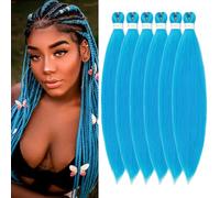 ShowJarlly Blue Braiding Hair Pre Stretched 30 Inch Colored Braiding Hair Pre Stretched 6 Packs Long Braiding Hair Extensions Soft Yaki Braiding Hair (30 Inch,Sky Blue#)