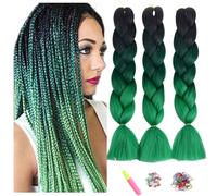 ShowJarlly Box Braid Hair Extensions, 24inch Black/Blackish Green/Dark Green Ombre Jumbo Braid Hair, 3Packs Synthetic Jumbo Braiding Hair Extension Afro Hair Extensions for Crochet Twist Braids