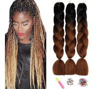 ShowJarlly Box Braid Hair Extensions, 24inch Black/Dark Brown Ombre Jumbo Braid Hair, 3Packs Synthetic Jumbo Braiding Hair Extension Afro Hair Extensions for Braiding Crochet Twist Braids