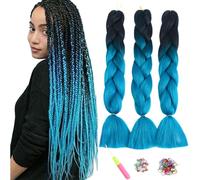 ShowJarlly Box Braid Hair Extensions, 24inch Black/Navy Blue Ombre Jumbo Braid Hair, 3Packs Synthetic Jumbo Braiding Hair Extension Afro Hair Extensions for Braiding Crochet Twist Braids