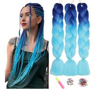 ShowJarlly Box Braid Hair Extensions, 24inch Royal Blue/Sky Blue Ombre Jumbo Braid Hair, 3Packs Synthetic Jumbo Braiding Hair Extension Afro Hair Extensions for Braiding Crochet Twist Braids