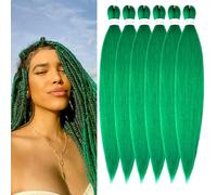 ShowJarlly Green Braiding Hair - 30 Inch Colored Braids, Pre Stretched, Soft Yaki, Natural, Hot Water Setting, 6 Packs