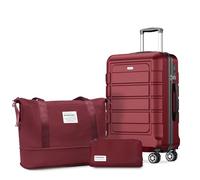 SHOWKOO Carry on Suitcase 20-Inch Small Set PC+ABS Hard Shell Lightweight Durable Travel Cabin Luggage with Travel Duffels Bag + Toiletry Bag -Red