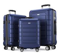 SHOWKOO Luggage Sets 3 Piece Hard Shell PC+ABS Expandable Lightweight Durable Trolley Travel Suitcase with Spinner Wheels TSA Lock, 20" 24" 28" -Blue