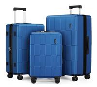 SHOWKOO Luggage Sets 3 Piece Hardside Expandable Lightweight PC Suitcase Sets with Double Spinner Wheels TSA Lock, Sea Blue