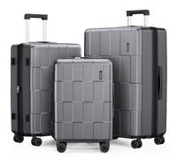 SHOWKOO Luggage Sets 3 Piece Hardside Expandable Lightweight PC Suitcase Sets with Double Spinner Wheels TSA Lock, Sliver Gray