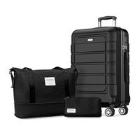 SHOWKOO Suitcase Medium 24-Inch Set Expandable PC+ABS Hard Shell Lightweight Durable Trolley Travel Carry-On Luggage with Travel Duffels Bag + Toiletry Bag -Black