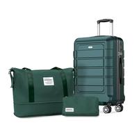 SHOWKOO Suitcase Medium 24-Inch Set Expandable PC+ABS Hard Shell Lightweight Durable Trolley Travel Carry-On Luggage with Travel Duffels Bag + Toiletry Bag -Green
