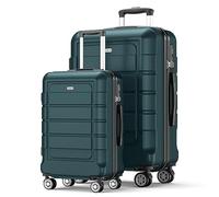 SHOWKOO Suitcase Sets 2 Piece 20+28 Inch Carry on Hard Shell PC+ABS Expandable Lightweight Durable Trolley Travel Cabin Luggage with Spinner Wheels TSA Lock, Green