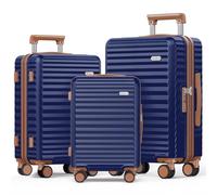 SHOWKOO Suitcase Sets 3 Piece Lightweight Hardshell 100% PC Expandable Carry on Travel Hand Luggage with Double Spinner Wheels & TSA Lock, Deep Blue