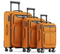 SHOWKOO Suitcase Sets 3 Piece Softshell Expandable Lightweight Durable Travel Luggage with Double Spinner Wheels TSA Lock, 20" 24" 28" -Orange