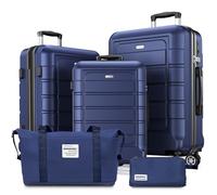 SHOWKOO Suitcase Sets 5 Piece Hardshell ABS+PC Expandable Lightweight Durable Travel Luggage with Travel Duffels Bag + Toiletry Bag -Blue