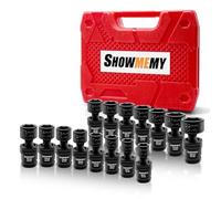 SHOWMEMY 15 PCS 3/8" Drive Impact Universal Joint Socket Set, 6 Points, Shallow Swivel Socket Set, Metric, 8-22mm, Cr-Mo Steel. Heavy Duty Storage Case