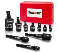 SHOWMEMY Swivel Socket Set, 10 Pcs Impact Swivel Socket Set with 3 Pcs Impact Socket Adapter, and 4 Pcs Reducer Set(1/2" to 3/8"), Cr-Mo Steel, 1/4-Inch, 3/8-Inch, 1/2-Inch Drive/Adapter