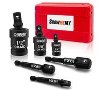 SHOWMEMY Swivel Socket Set, 3 Pcs Impact Swivel Socket Set with 3 Pcs Impact Socket Adapter, Wobble Socket, Impact Grade Universal Joint, Cr-Mo Steel, 1/4-Inch, 3/8-Inch, 1/2-Inch Drive/Adapter