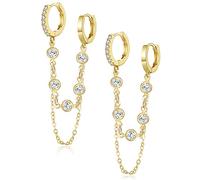 Shownee Tassel Chain Small Gold Hoop Dangle Earring For Women Huggie Earring Heart Star CZ 14K Gold Plated Fashion Jewelry Friendship Gift, Cubic Zirconia, Cubic Zirconia