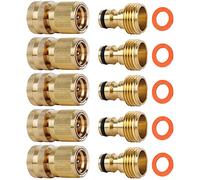 ShowNew Garden Hose Quick Connectors, Solid Brass 3/4 inch GHT Thread Easy Connect Fittings No-Leak Water Hose Male Female Value Pack (5)
