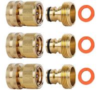 SHOWNEW Garden Hose Quick Connectors, Solid Brass 3/4 inch GHT Thread Easy Connect Fittings No-Leak Water Hose Male Female Value Pack (3)