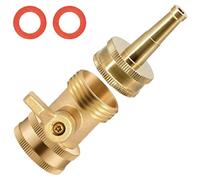 SHOWNEW High Pressure Hose Nozzle, Solid Brass Water Hose Jet Nozzle Sprayer Sweeper with Hose Shut Off Valve, Heavy Duty 3/4" GHT Jet Nozzles for Garden Hose - 1 Set