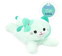 shownicer Heat Cushion Stuffed Toy Cat 0.75 kg Heat Cuddly Toy Cat Warming in the Microwave Warming Weighted Animals Plush Toy Cat Gift for Adults Children 3+ Years (40 cm, Green)