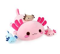 shownicer Plushie, Cute Axolotl Plush Pillow, Stuffed Animal Mommy & 3 Baby Plush Toys, Kawaii Plush Axolotl Pillow Soft Toy, Cuddly Toy, Fluffy Cushion, Hugging Pillow Gift for Kids Girls Boys