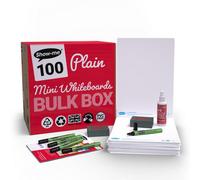 Showroom Mode Show-Me Bulk Box Of 100 A4 Plain Mini Whiteboards With Drywipe Pens & Erasers