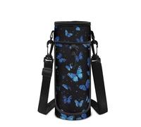 Showudesigns Blue Butterfly Water Bottle Holder for Walking Kids Girls Water Bottle Carrier Bag with Strap Sling Neoprene Sleeve Pouch Fits Steel/Glass/Plastic Bottles