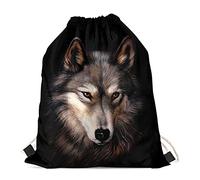 Showudesigns Boys Drawstring Bag Wolf Animal Print Swimming String Backpack Travel Organizer Drawstring Bag Run Gymsack for Soccer Tennis PE Bags Black