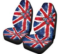 Showudesigns British Flag Car Seat Covers - Front Seat Protector Set Pack of 2 Blue Butterfly