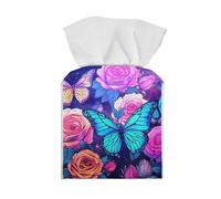 Showudesigns Butterfly Flower Square Tissue Box Cover Pu Leather Tissue Box Holder With Bottom Belt Tissue Box Covers Cube Napkin Organizer Dispenser for Night Stands Dresser Decor Purple