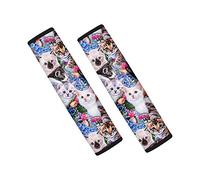 Showudesigns Cat Flower Universal Car Seat Belt Pads Cover Seat Belt Shoulder Straps 2 Packs for Car/Bag, Soft Comfort Help Your Neck and Shoulder