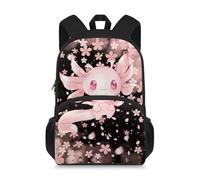 Showudesigns Cherry Blossom Axolotl School Book Bags for Girls Backpack Age 8-9 9-10 10-15 Middle Elementary School Bag Bookbag for Kids 15inch Laptop Backpacks Rucksack Pink Flower