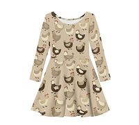 Showudesigns Chicken Dress Girls 13-14 Years Crewneck Jumper Long Sleeve Dress A-Line Skater Midi Dress School Daily Wear Novelty Swing Dress Gifts for Daughter Granddaughter