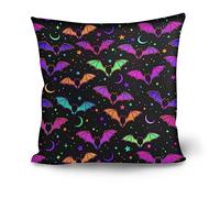 Showudesigns Colorful Galaxy Bat Pillowcase for Kids Girls Dorm Square Throw Pillow Cover 18x18 inch Decor Comfy Polyester Decorative Cushion Case for Sofa Couch Car Room