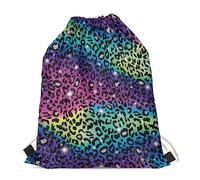 Showudesigns Colorful Leopard Swimming Bags Drawstring Cinch Gym Bag for Kids Outdoor Travel Backpack Child Swim PE String Pouch Tote Bags Rainbow Cheetah