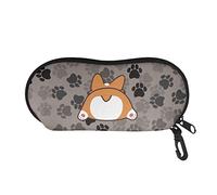 Showudesigns Corgi Glasses Case Soft Sunglasses Case Zipper Purse Cartoon Simple Portable Accessory Storage Bag Grey Cute Dog Paw Print Pouch Gifts