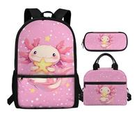 Showudesigns Cute Axolotl Backpack for School Girls Age 9-10 10-12 Kids School Bag With Lunch Box Pencil Case Set 3 In 1 Galaxy Student Schoolbags Primary School Bookbag Daypack Pink
