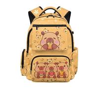 Showudesigns Cute Capybara School Backpack for Kids Girls 7-8 9-10 School Bag Large Capacity 17inch Children's Backpacks with Front Pockets Primary School Bookbag