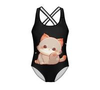 Showudesigns Cute Cat One Piece Bathing Suit for Girls Age 7 8 Crewneck Beach Swimsuit Sleeveless Swimwear Bathing Suits for Swimming Pool Surf Summer Beachwear Black