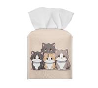 Showudesigns Cute Cat Tissue Box Cover Square Pu Leather Tissue Box Holder With Bottom Belt Tissue Covers Cube Napkin Tissue Dispenser for Kitchen Bathroom Office Home Decor Brown