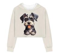 Showudesigns Cute Dog Girls Crop Tops Hoodie 10-12 Years Sweatshirt Pullover Hoodies for Kids Teens Girl Sweater Tops with Designs Outfits Fall Clothes Schnauzer Beige