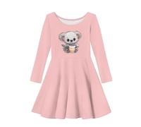 Showudesigns Cute Koala Dress for Girls Age 12-14 Years Fall/Spring Long Sleeve Shirts Tops Sundress Daily Skirts Midi Flare A-Line Swing Twirly Dress Pink