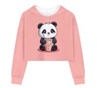 Showudesigns Cute Panda Crop Tops Sweatshirts for Girls Clothes Size 10-12 Years Hoodie Long Sleeve Jumper Casual Loose Pullover Soft Outfits Milk Tea Animal Pink
