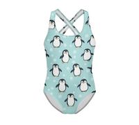 Showudesigns Cute Penguin Girls Swimsuit Age 7 8 Sleeveless Beach Swimwear Cross Back Straps Bathing Suits Kids One Piece Swimming Suit Quick Dry Summer Beachwear