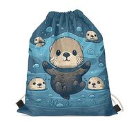 Showudesigns Cute Sea Otter Drawstring Bag Childrens Drawstring Bag Swim PE Bag Folding Bag Kids Girls Boys Outdoor Sport Gympack Backpack Blue