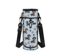 Showudesigns Dachshund Dog Water Bottle Holder Kids Boys Water Bottle Carrier Bag & Case for Walking Hiking Camping School Bottles Sling Sleeve Pouch Cover with Strap