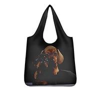 Showudesigns Dachshund Grocery Bags Reusable Shopping Bags Foldable Vegetable Storage Tote Bags Lightweight Ripstop Cute Dog Black Grocery Bags