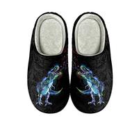 Showudesigns Dinosaur Mens Slippers Warm Fluffy Slippers Size 11 Home Winter Boys Slipper Indoor Outdoor Cozy House Shoes Anti-Skid Rubber Sole Black